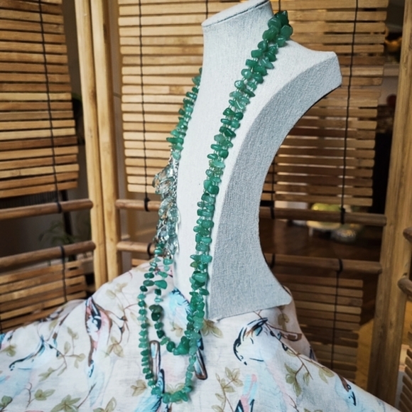 Adventurine Semi Precious Stone Oversized Faceted Acrylic LOFT Dual Necklace - Picture 2 of 14